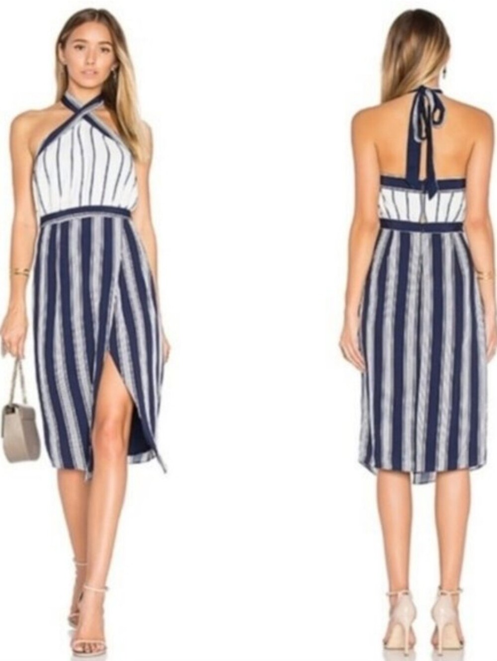 Lovers + Friends Striped Halter Jumpsuit in Navy and White
